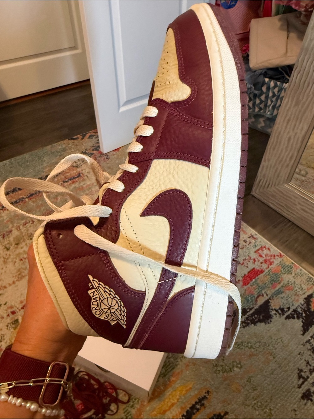 Air Jordan 1 Mid women’s Sneakers in Maroon and Cream 9.5